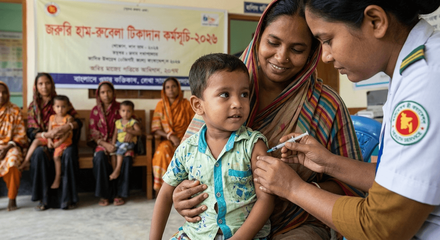 হাম-রুবেলা টিকাদান কর্মসূচি ২০২৬ উপলক্ষে শিশুদের টিকা প্রদান