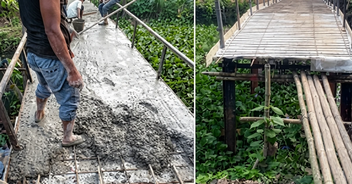 বরিশালে বাঁশের কঞ্চি দিয়ে ব্রিজ ঢালাইয়ের অভিযোগ
