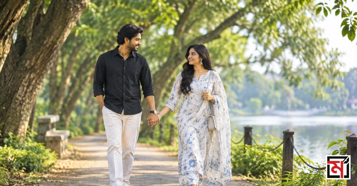 হাত ধরাধরি করে হাঁটছেন এক প্রেমিক যুগল