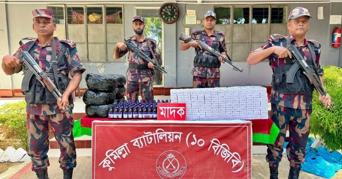 কুমিল্লা সীমান্তে বিজিবির অভিযানে জব্দ করা মাদকদ্রব্য।