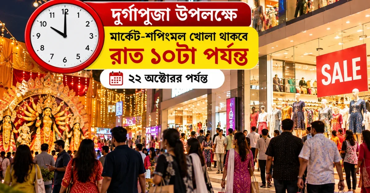 দুর্গাপূজা উপলক্ষে ২২ অক্টোবর পর্যন্ত মার্কেট ও শপিংমল রাত ১০টা পর্যন্ত খোলা থাকবে