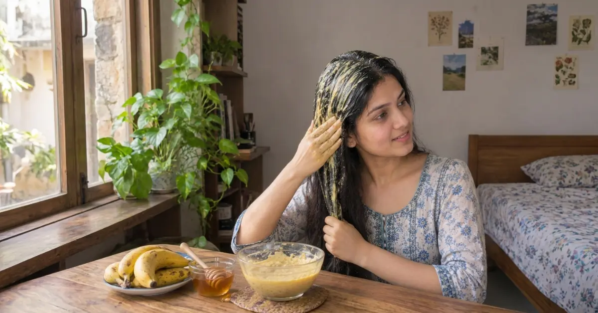 কলার হেয়ার প্যাক তৈরিতে পাকা কলা ও মধু