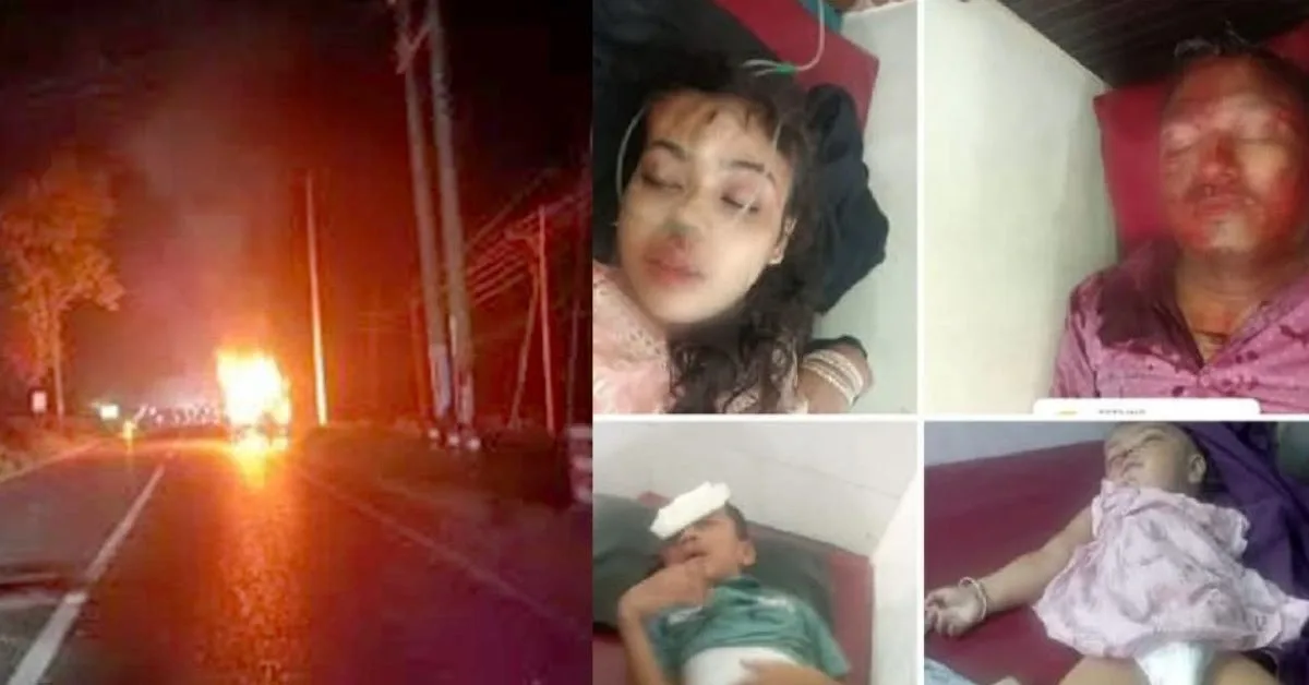 সাতকানিয়ার মৌলভীর দোকান এলাকায় বাস ও সিএনজি অটোরিকশার সংঘর্ষের পর মিনিবাসে আগুন