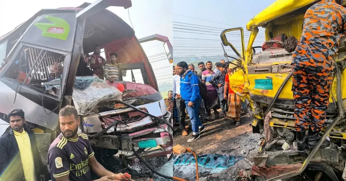 বনপাড়ায় বাস-ট্রাক সংঘর্ষ