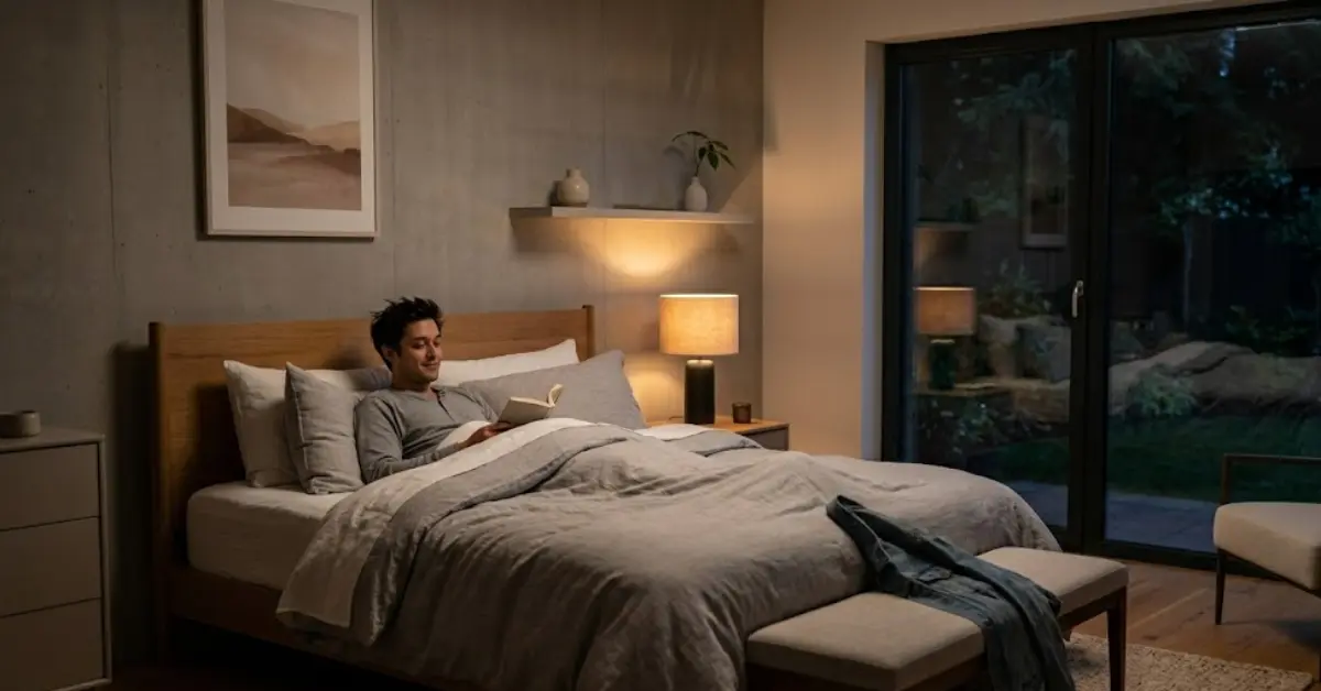 cozy bedroom with dim warm lighting for good sleep (1)