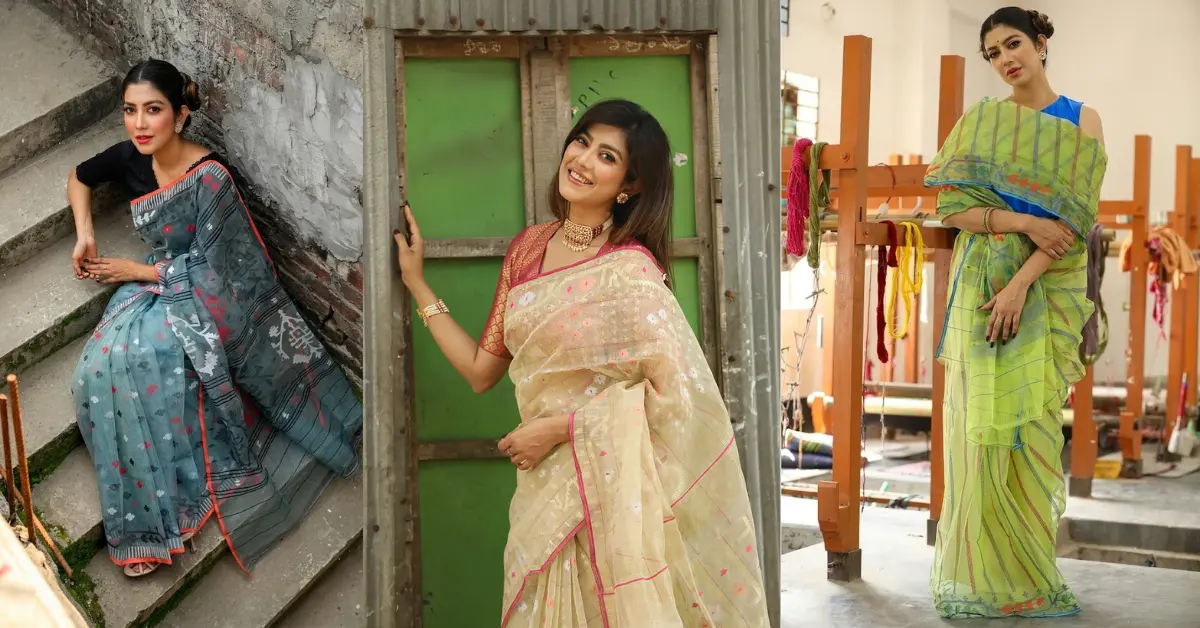 জামদানি কাপড়ে তৈরি আধুনিক ডিজাইনের পোশাকের স্টাইল